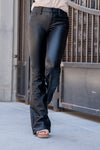 Allie Mid Rise Flare in Pleather Black