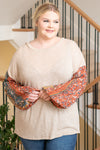 Plus Size Bubble Long Sleeve Top - Taupe