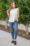 Pin Tuck Front Sleeveless Top - White