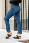 KanCan Jeans  With a high waist and straight fit, these will be your go-to jeans that will never go out of style. Color: Dark Blue  Cut: Straight Fit, 28.5" Inseam* Rise: High-Rise, 11" Front Rise* COTTON 75%, TENCEL 23%,SPANDEX 2% Fly: Zipper Style #: KC11252D Contact us for any additional measurements or sizing.   *Measured on the smallest size, measurements may vary by size.  Sarah wears a size 25 in jeans, a small in tops, and 8 in shoes. She is wearing size 25 in these jeans. 