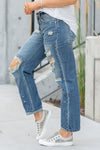KanCan Jeans  These mid-rise boyfriend jeans hit at exactly the right spot on your waist and with some spandex, these will stretch as you wear and get super comfy!  Color: Dark Blue Wash Cut: Cuffed Boyfriend, 26" Inseam* Rise: Mid-Rise, 9.25" Front Rise* 99% COTTON, 1% SPANDEX Stitching: Classic Fly: Zipper Style #: KC8687D Contact us for any additional measurements or sizing.