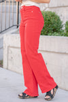 Plus Size Red 90's High Rise Frayed Hem Straight