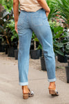 Judy Blue  Time to relax! These drawstring high-rise pull-on boyfriends will be your new favorite jeans with a super stretchy material and relaxed fit. Color: Medium Blue   Cut: Straight fit, 30"* High Rise, 10" Front Rise*    Material: Cotton Blend Stitching: Classic Fly: Zipper Fly Style #: JB88496 | 88496 *Measured on the smallest size, measurements may vary by size.  Contact us for any additional measurements or sizing.