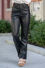 Plus Size Black Faux Leather Tummy Control High Rise Straight