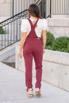 Maroon Garment Dyed High Rise Double Cuffed Overalls - Reg & Plus