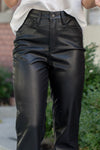 Plus Size Black Faux Leather Tummy Control High Rise Straight