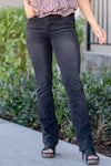 Flying Monkey  Elevate your denim game with these black wash High Rise Slim Bootcut Jeans. Crafted from comfortable stretch denim, they provide both style and flexibility. The high-rise waist adds a trendy touch, and the slim fit offers a flattering look. These full-length, bootcut jeans are perfect for nailing a chic and versatile outfit in classic black.  Color Name: Significant Color:Black Wash