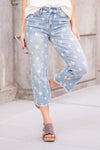 Star Print High Rise Cropped Straight