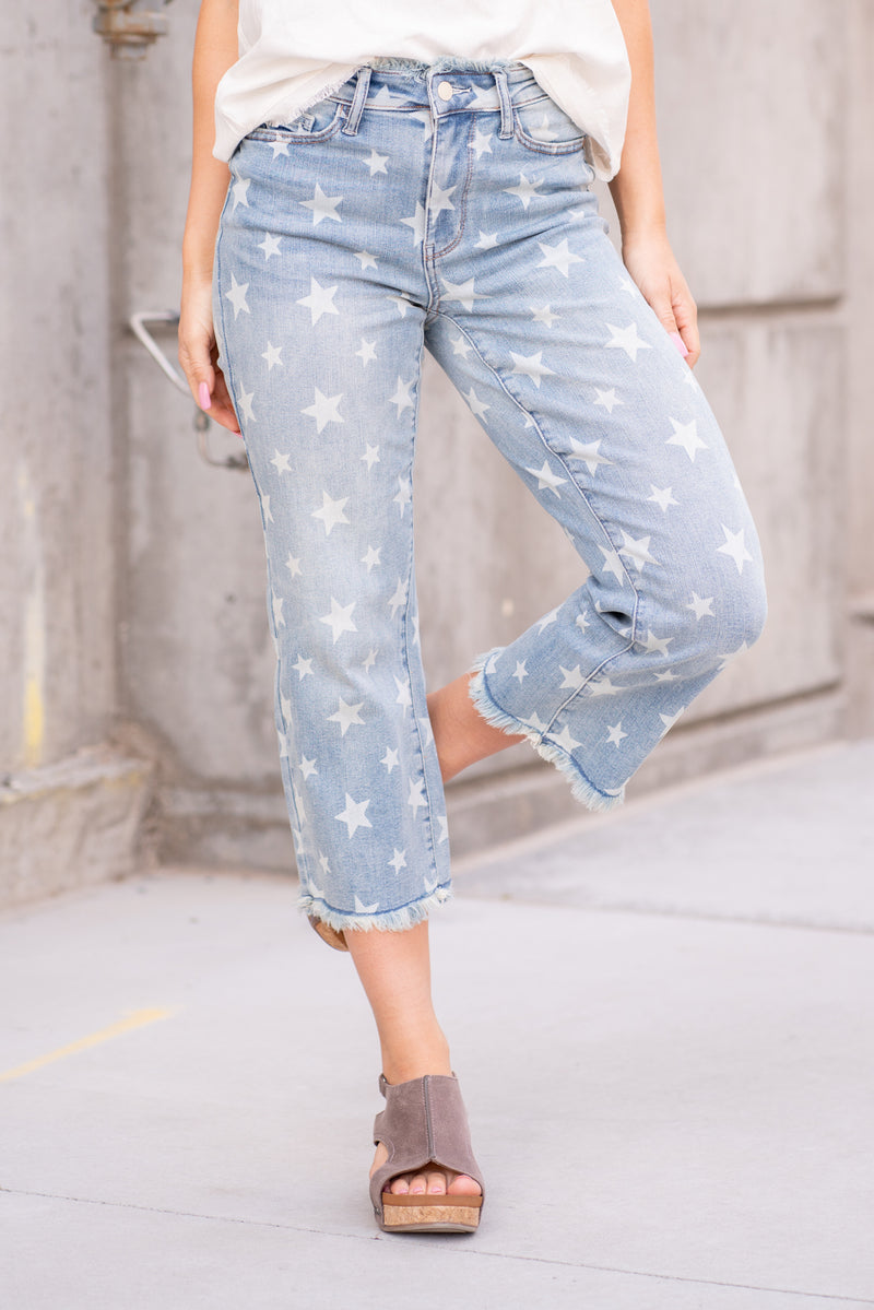 Star Print High Rise Cropped Straight