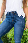 KanCan Jeans Color: Dark Wash Ankle Skinny, 27" Inseam* High Rise, 9.75" Front Rise* Fray Hem Ankle 93% COTTON , 5% POLYESTER , 2% SPANDEX Fly: Zipper Style #: KC9216D Contact us for any additional measurements or sizing.    *Measured on the smallest size, measurements may vary by size. 