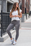 KanCan Jeans Color: Gray Ankle Skinny, 27" Inseam* High Rise, 9.75" Front Rise* Fray Hem Ankle 93% COTTON , 6% POLYESTER , 1% SPANDEX Fly: Zipper Style #: KC9216LG Contact us for any additional measurements or sizing.    *Measured on the smallest size, measurements may vary by size.