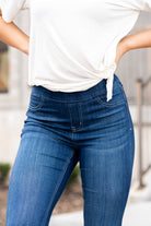 Cello Jeans Get comfortable and trendy in these ultra stretchy jeans. The dark wash flared jegging features a flattering flared fit, a faded wash, and light whisker detail. Additionally it has two faux front pockets and two back real pockets. Collection: Spring 2021 Pull On Flare  Color: Dark Blue Wash  Cut: Flare, 33" Inseam Rise: Mid Rise, 8.5" Front Rise 57% Cotton 26.4% Polyester 14.2% Rayon 2.4% Spandex Fly: Zipper Style #: AB35324DK Contact us for any additional measurements or sizing.