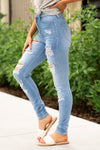 Cello Jeans Look and feel incredible in this stylish, yet versatile High Rise Distressed Skinny jeans. Additionally equipped with five pockets, belt loops and a zip fly closure. Collection: Spring 2021 Distressed Skinny Color: Light Blue Wash  Cut: Skinny, 29" Inseam Rise: High-Rise, 11" Front Rise 41% Cotton 42% Rayon 9% Lyocell 6% Polyester 2% Spandex Fly: Zipper  Style #: WV17551LTD Contact us for any additional measurements or sizing.