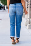 KanCan Jeans  These mid-rise boyfriend jeans hit at exactly the right spot on your waist and with some spandex, these will stretch as you wear and get super comfy!  Color: Medium Blue Wash Cut: Cuffed Boyfriend, 27" Inseam* Rise: Mid-Rise, 9.25" Front Rise*  98% COTTON, 2% SPANDEX Stitching: Classic  Fly: Zipper Style #: KC8660M