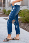 KanCan Jeans These 100% cotton mom jeans will become your go to! With no spandex, these jeans will mold to your body shape and feel amazing. Pair with heels or tennies, you cant go wrong with a high rise straight like these. Collection: Spring 2021 Color: Dark Blue Wash Cut: Straight Fit, 27" Inseam  Rise: High-Rise, 11" Front Rise 100% Cotton Fly: Zipper  Style #: KC7178D Contact us for any additional measurements or sizing.  