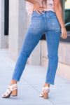 Vervet Flying Monkey Jeans  These mid-waisted straight-leg jeans have a soft stretch material that will feel so comfortable. With distressed legs, style with a front tuck and flats for a casual look.  Color: Medium Blue Wash  Cut: Straight, 27* Rise: Mid Rise, 9" Front Rise* Material: 92%COTTON, 6%POLYESTER, 2%SPANDEX Machine Wash Separately In Cold Water Stitching: Classic Fly: Zipper Style #: V2819 