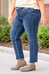VERVET by Flying Monkey Jeans  These comfort stretch denim have mid rise, distressed detail and cuffed hem. With an ankle length, these skinny fit jeans will be your go to denim this fall.   Rise: Mid Rise, 11.5" Front Rise  Skinny Fit, 27" Inseam 98% COTTON, 2% POLYESTER Stitching: Classic  Fly: Zipper Fly   Style #: V2159D-P Contact us for any additional measurements or sizing.
