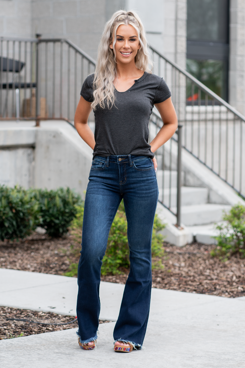 Flying Monkey Jeans  Wash: Dark Blue Name: Vail Cut: Flare, 34" Inseam* Rise: Mid Rise, 8.75" Front Rise* Stitching: Classic Fly: Zipper Style #: Y3724 Contact us for any additional measurements or sizing.    *Measured on the smallest size, measurements may vary by size.