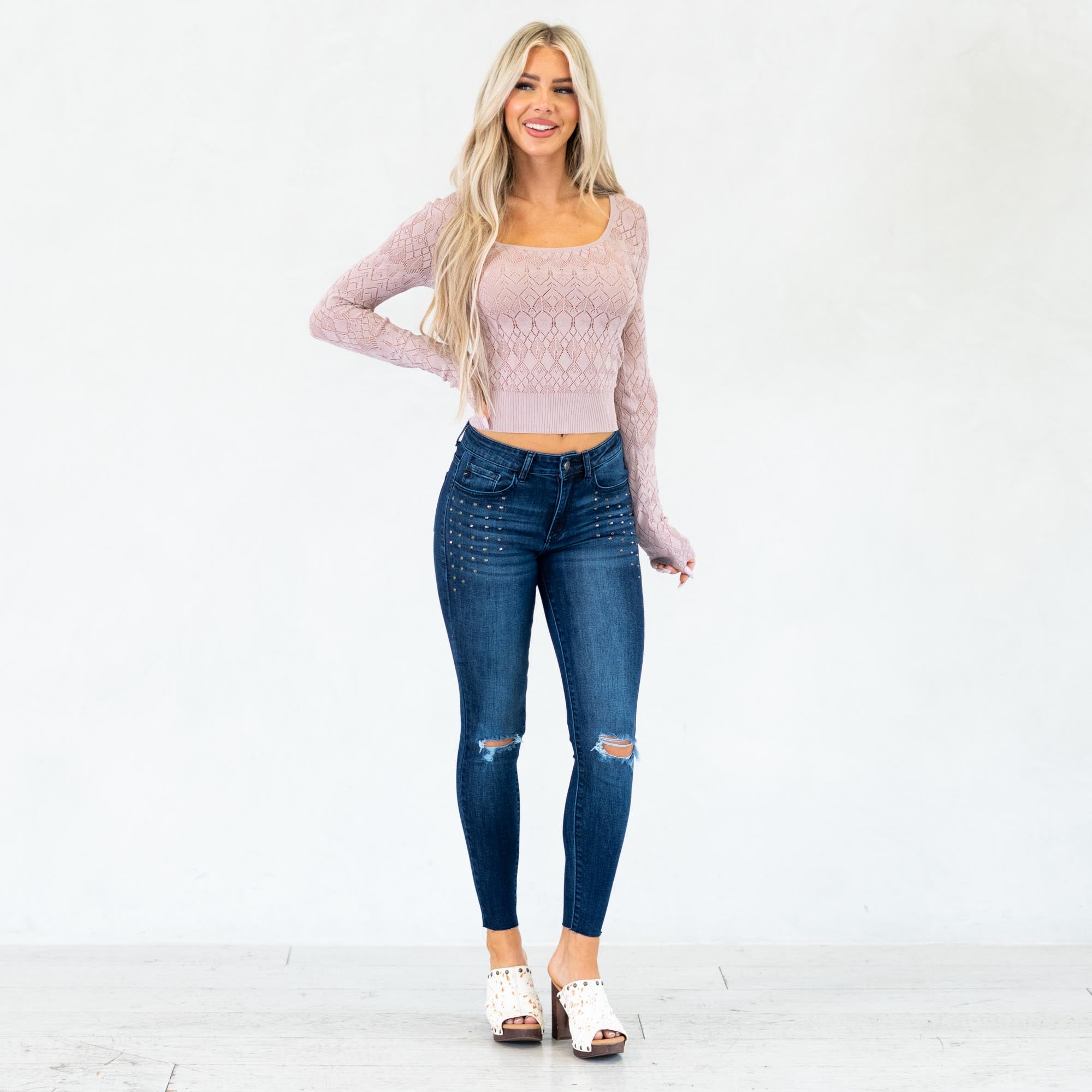 Hem & Thread Rosewood Square Knit Sweater Knit Top 38282