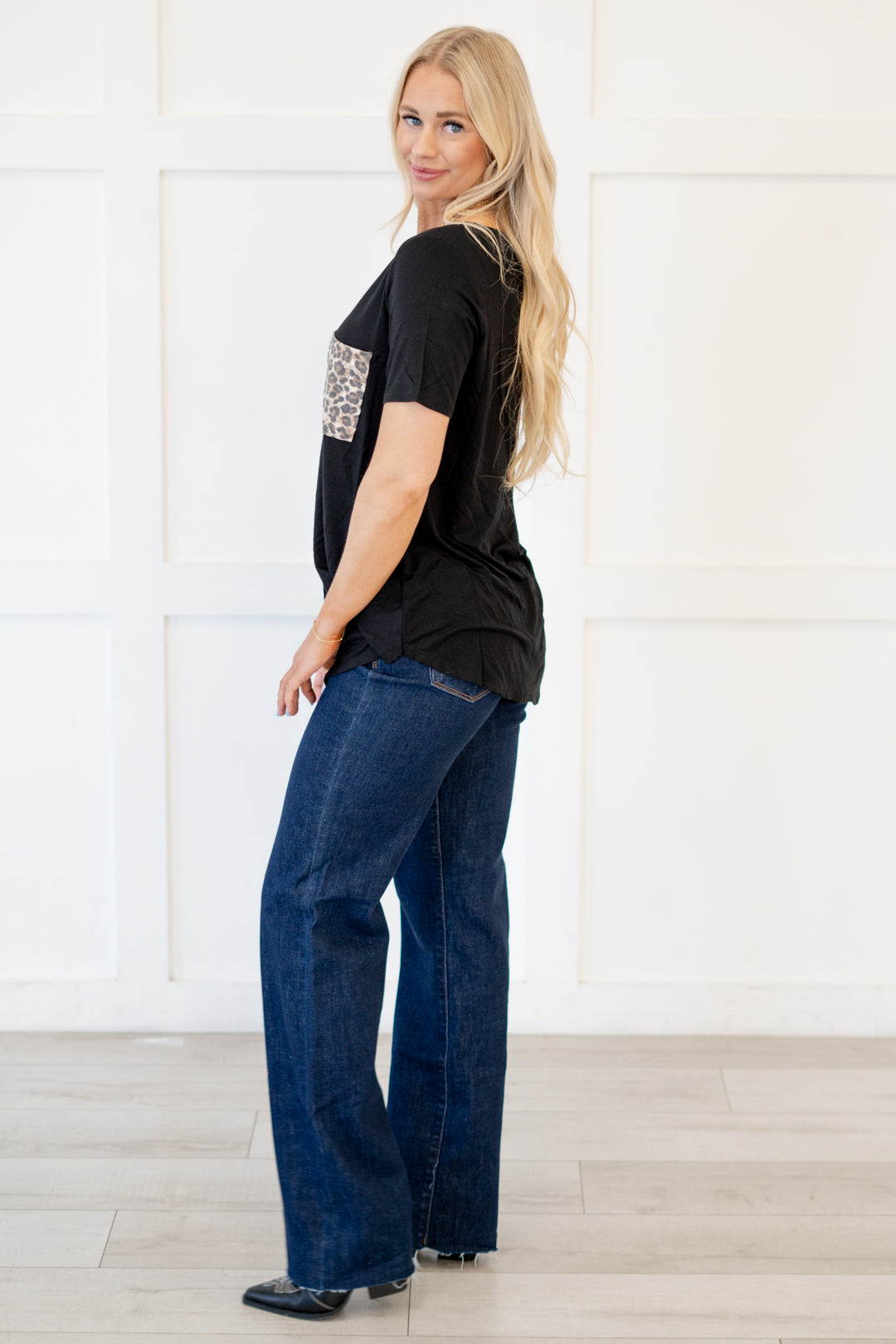 American Blues Denim Boutique Zenana Leopard Pocket Tee Black