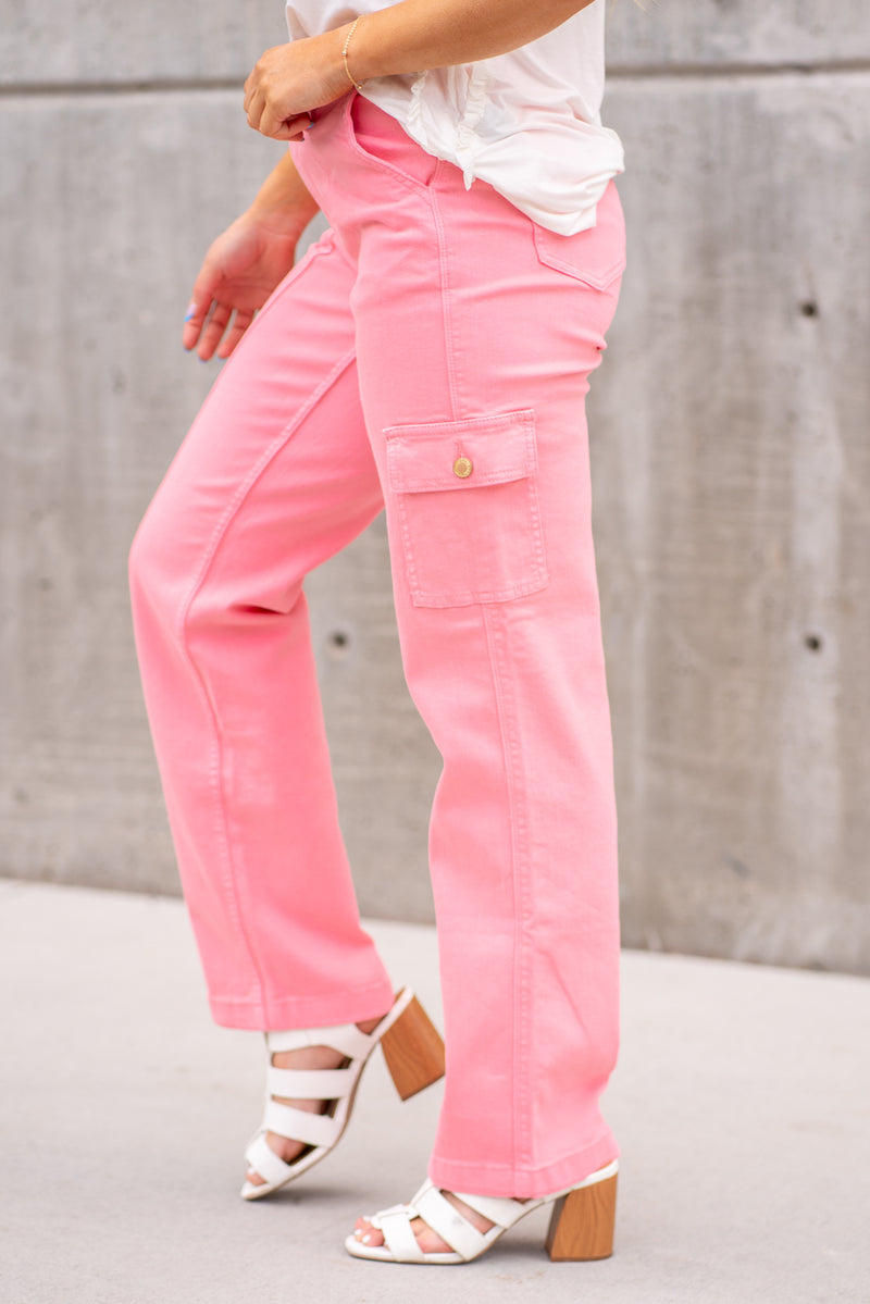 Plus Size Pretty in Pink High Rise Cargo Straight