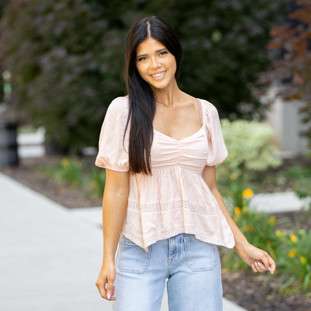 Trim Detailed Bottom Puff Sleeve Top – American Blues