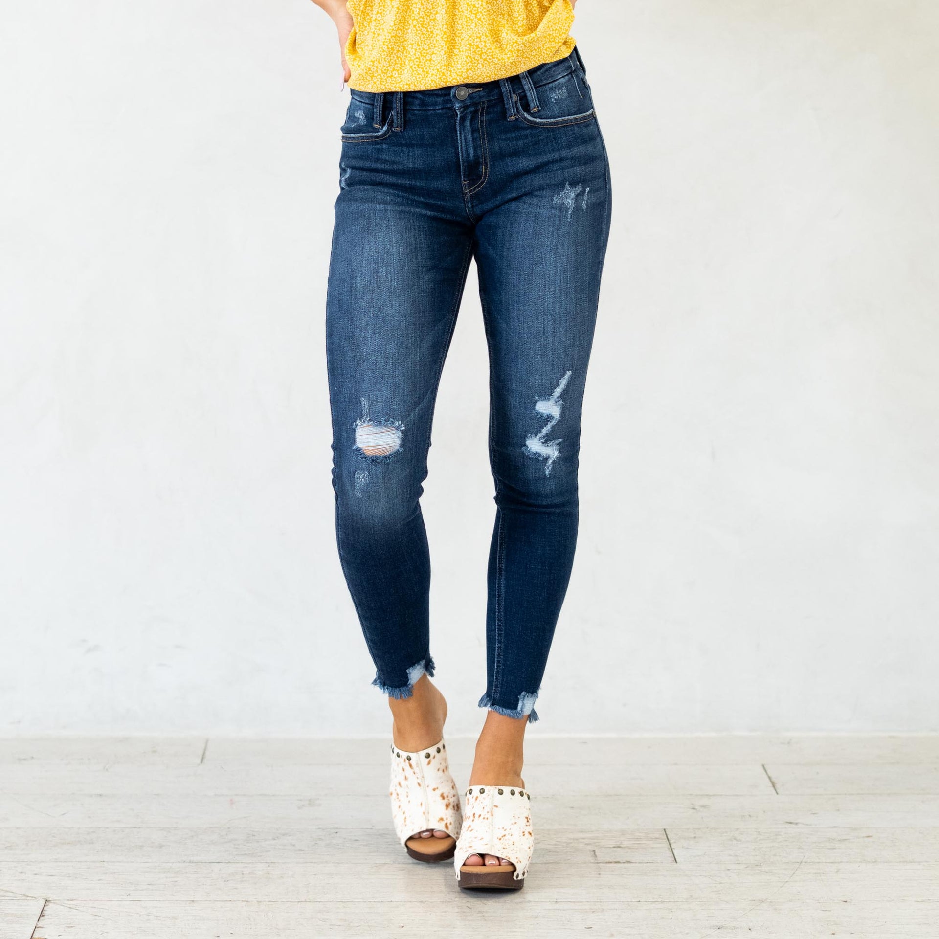 KanCan Fiora Mid Rise Ankle Skinny Jeans Dark Blue Wash KC2507D