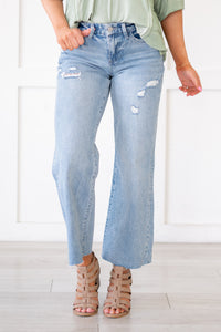 Shiny Mid Rise Crop Wide Leg Jeans