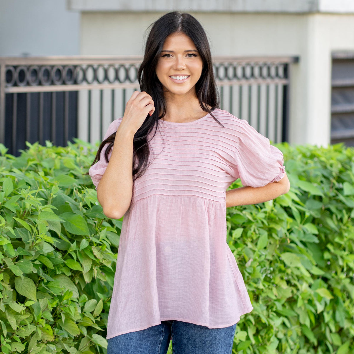 Vanilla Bay Clara Pin Tuck Puff Sleeve Top Mauve – American Blues