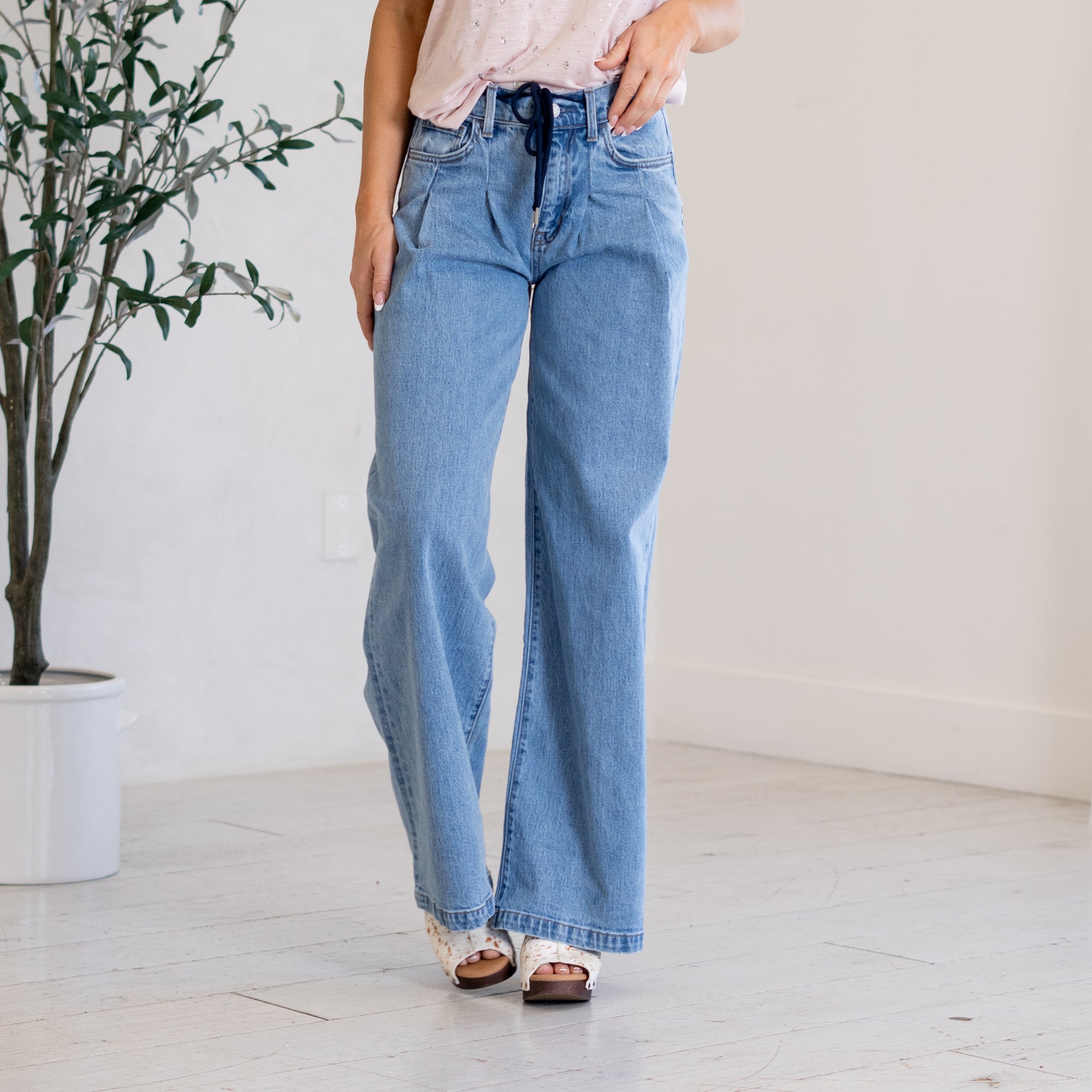 VERVET Jeans | Unabashed Super High Rise Drawstring Wide Leg T6745