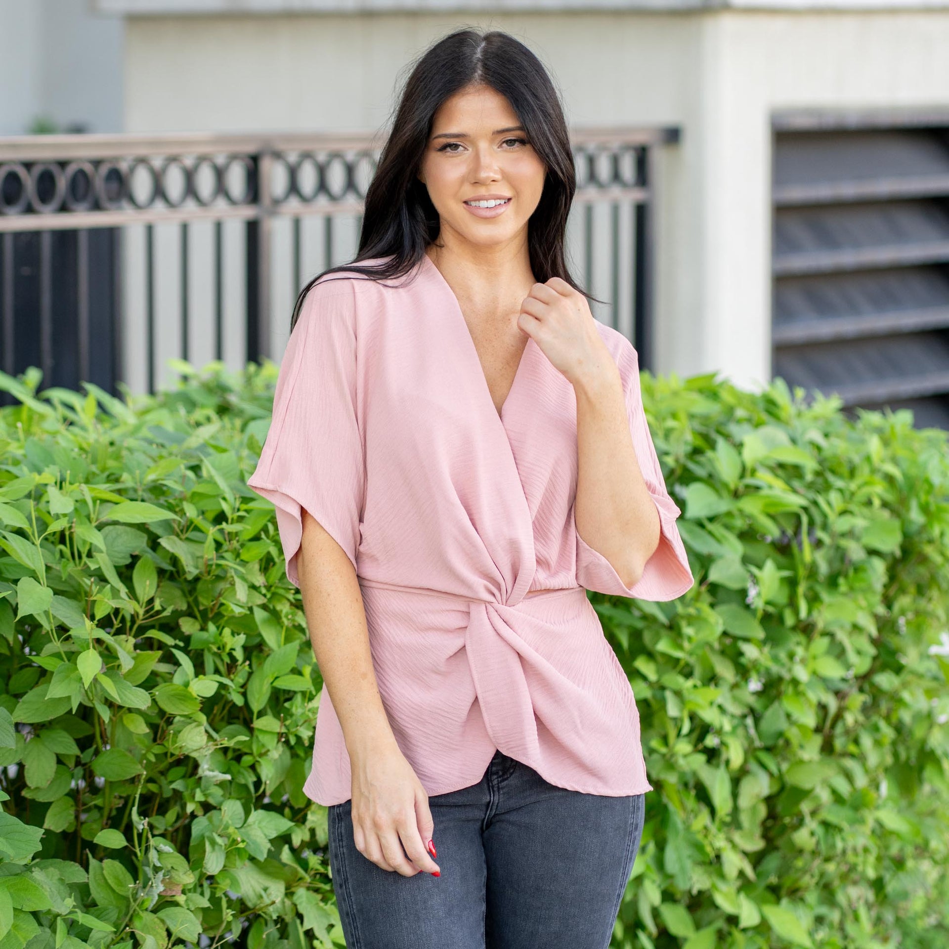 Vanilla Bay Phoenix Twist Front Dolman Knit Top – Dusty Pink