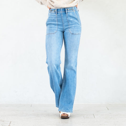 KanCan Jane High Rise Wide Flare Jeans Medium Blue Wash KC9448M 