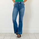 

Lovervet by VERVET&nbsp;

Designed with a super high rise and a clean, elongated flare, this style brings effortless polish to everyday denim. The full-length silhouette and tailored trouser hem create a sleek, elevated look that flatters from every angle. Crafted from comfort stretch denim, they offer structure with just the right amount of give. A timeless medium wash makes these easy to dress up or down.

Color Name: Glorious Bluss
Color: Medium Blue
Cut: Flare, 32" Inseam*
Rise: High-Rise, 11" Front R