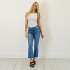 

Lovervet by VERVET&nbsp;

A flattering high rise meets a modern kick flare in this easy, everyday style. The cropped length and uneven raw hem add just the right amount of edge, while the medium wash keeps it effortlessly wearable. Made with comfort stretch denim, these jeans move with you without losing their shape. An elevated staple you’ll reach for season after season.

Color Name: Perfectly
Color: Medium Blue
Cut: Cropped Falre, 27" Inseam*
Rise: High-Rise, 10" Front Rise*

Material: 93% COTTON, 5% P