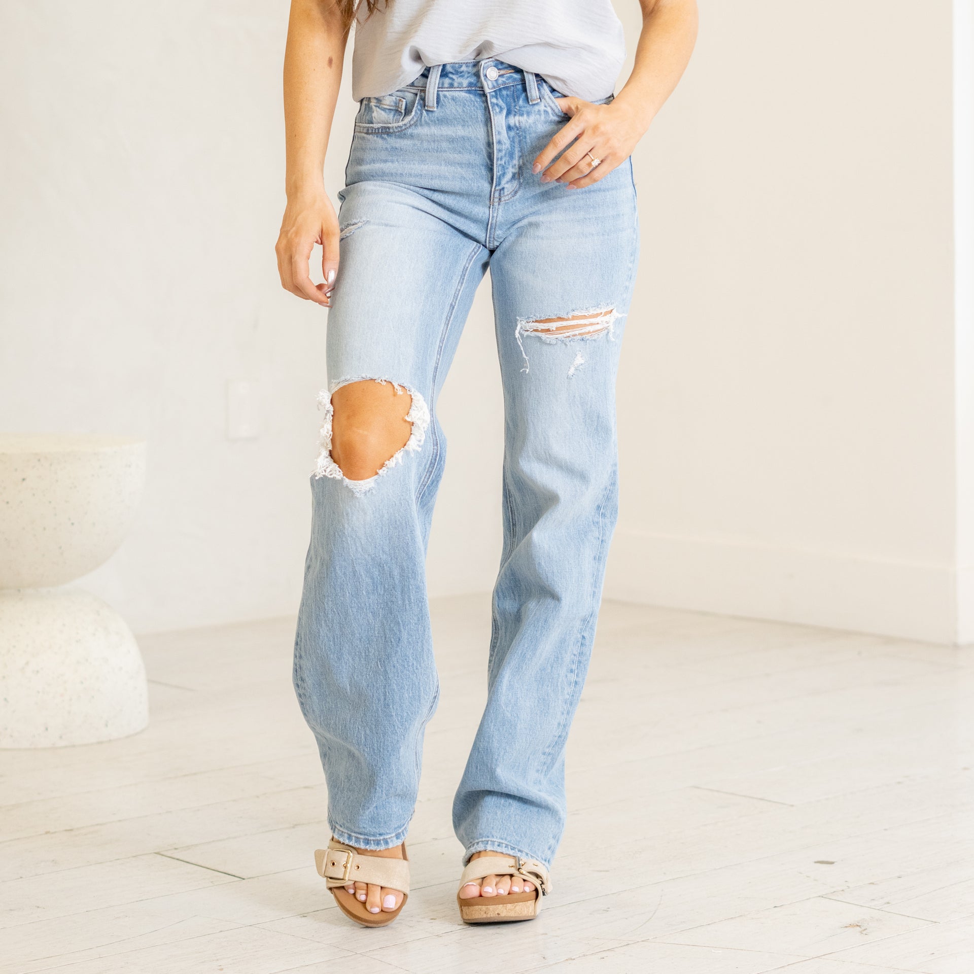 VERVET Jeans Satisfying Super High Rise Distressed Straight Leg