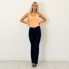 Lovervet by VERVET&nbsp;

This high-rise bootcut is designed with a seamless waistband for a smooth, flattering fit from waist to hip. The full-length leg and finished hem create a clean, polished silhouette that feels effortlessly put together. Crafted from comfort stretch denim, these jeans move with you while maintaining their shape. The rich dark wash makes this pair a timeless, dress-up-or-down staple.&nbsp;

Color Name: Exhilarating
Color: Dark Blue Wash
Cut: FIT, 33" Inseam*
Rise: High-Rise, 10" Fron