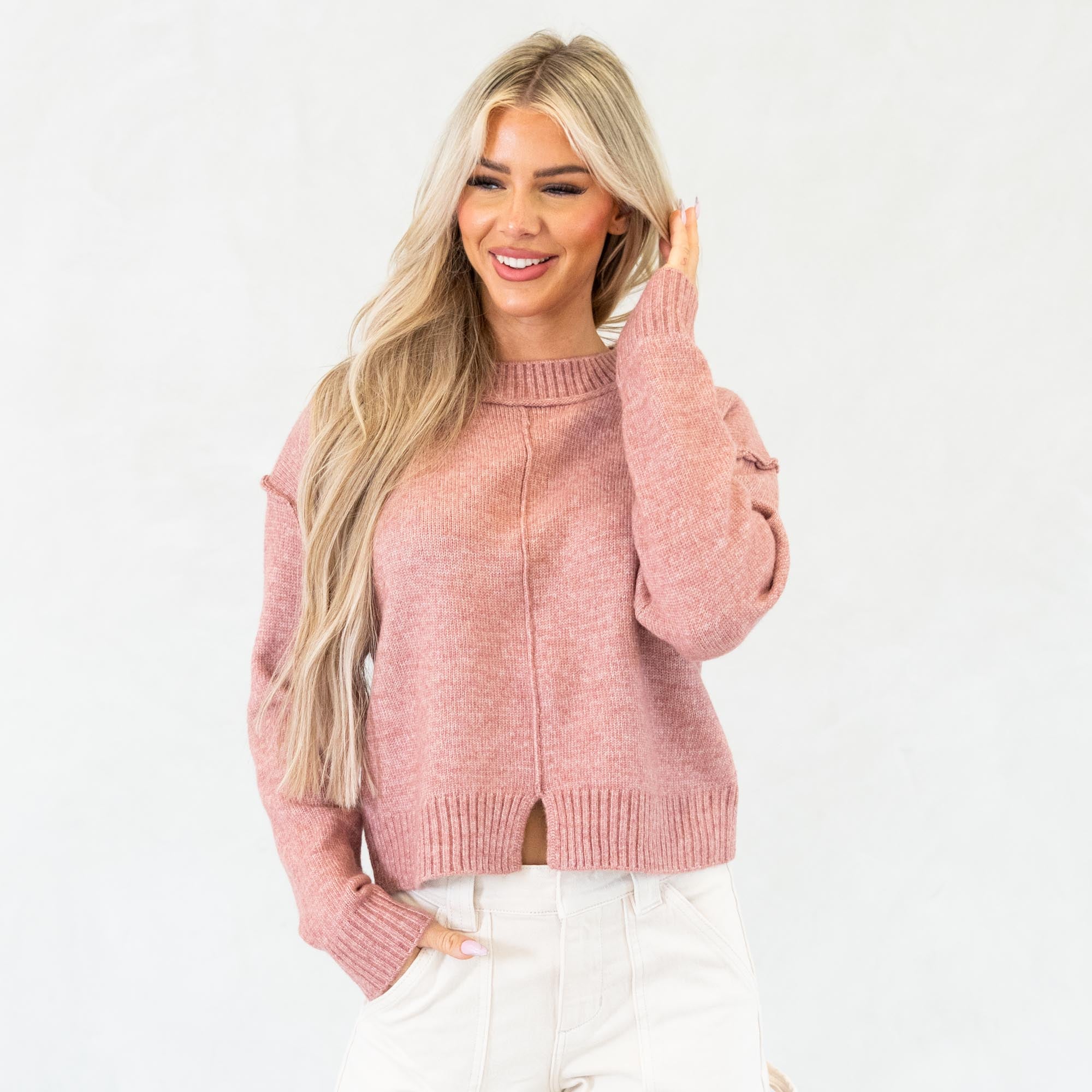 Hem & Thread Pink Mirage Front Slit Sweater 38685-Pink