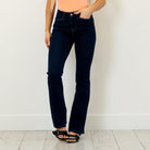Lovervet by VERVET&nbsp;

This high-rise bootcut is designed with a seamless waistband for a smooth, flattering fit from waist to hip. The full-length leg and finished hem create a clean, polished silhouette that feels effortlessly put together. Crafted from comfort stretch denim, these jeans move with you while maintaining their shape. The rich dark wash makes this pair a timeless, dress-up-or-down staple.&nbsp;

Color Name: Exhilarating
Color: Dark Blue Wash
Cut: FIT, 33" Inseam*
Rise: High-Rise, 10" Fron