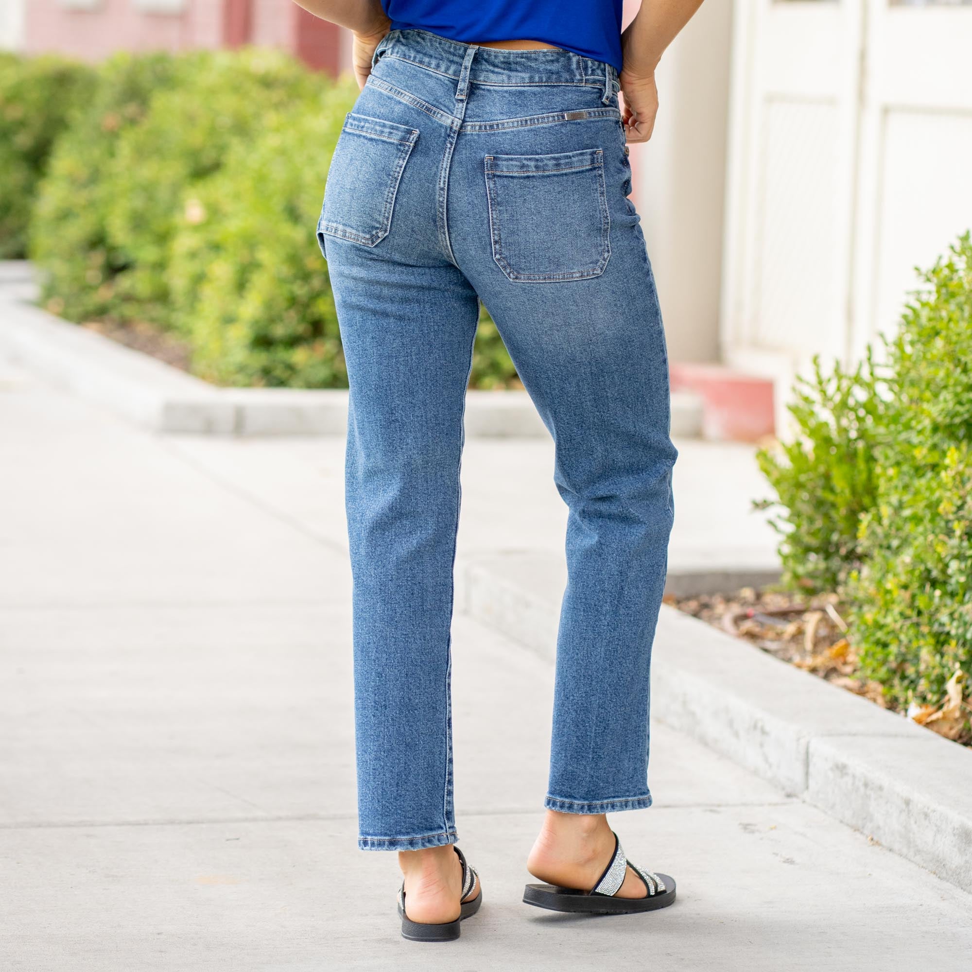 KanCan Ashley High Rise True Straight Leg Jeans Medium Blue