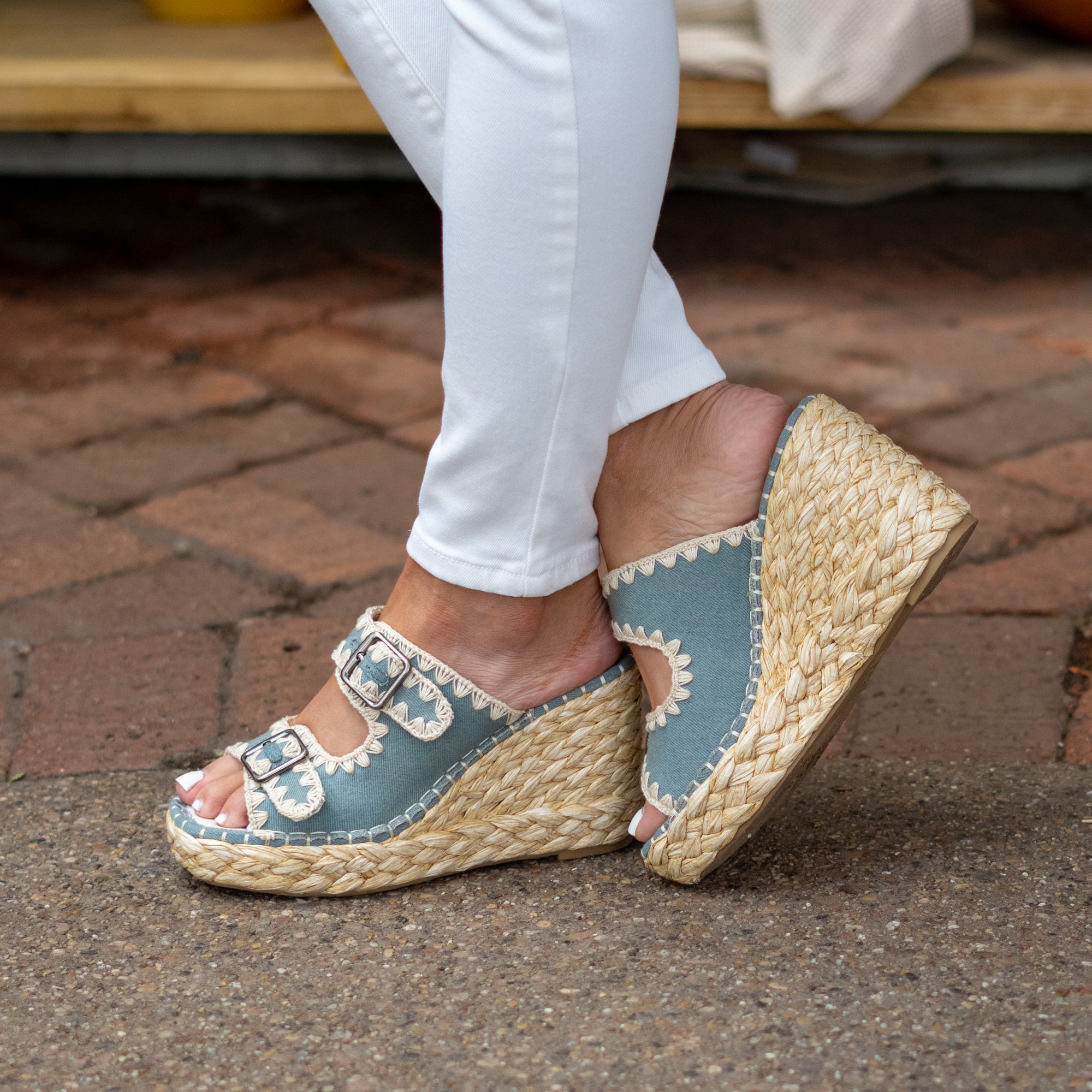The Rae Embroidered Espadrille Wedges - Slate Blue – American Blues