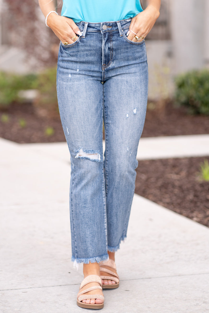 Sunny Days High Waist Distressed Cropped Bootcut Jeans