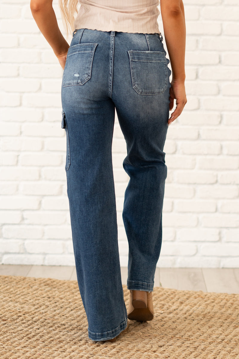RISEN Full Size High Rise Wide Leg Cargo Jeans