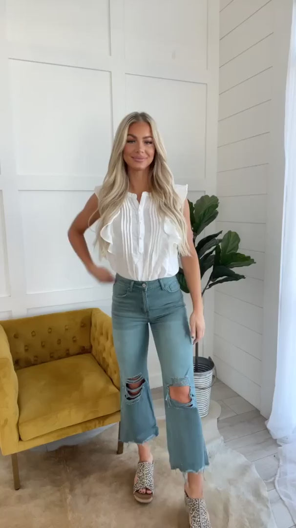 VERVET | Mallard Green 90s Vintage High Rise Crop Flare V2736MG