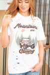 Mountains Are Calling Distressed Graphic Tee - White