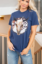 Barbed Wire Bull Skull Graphic Tee - True Navy