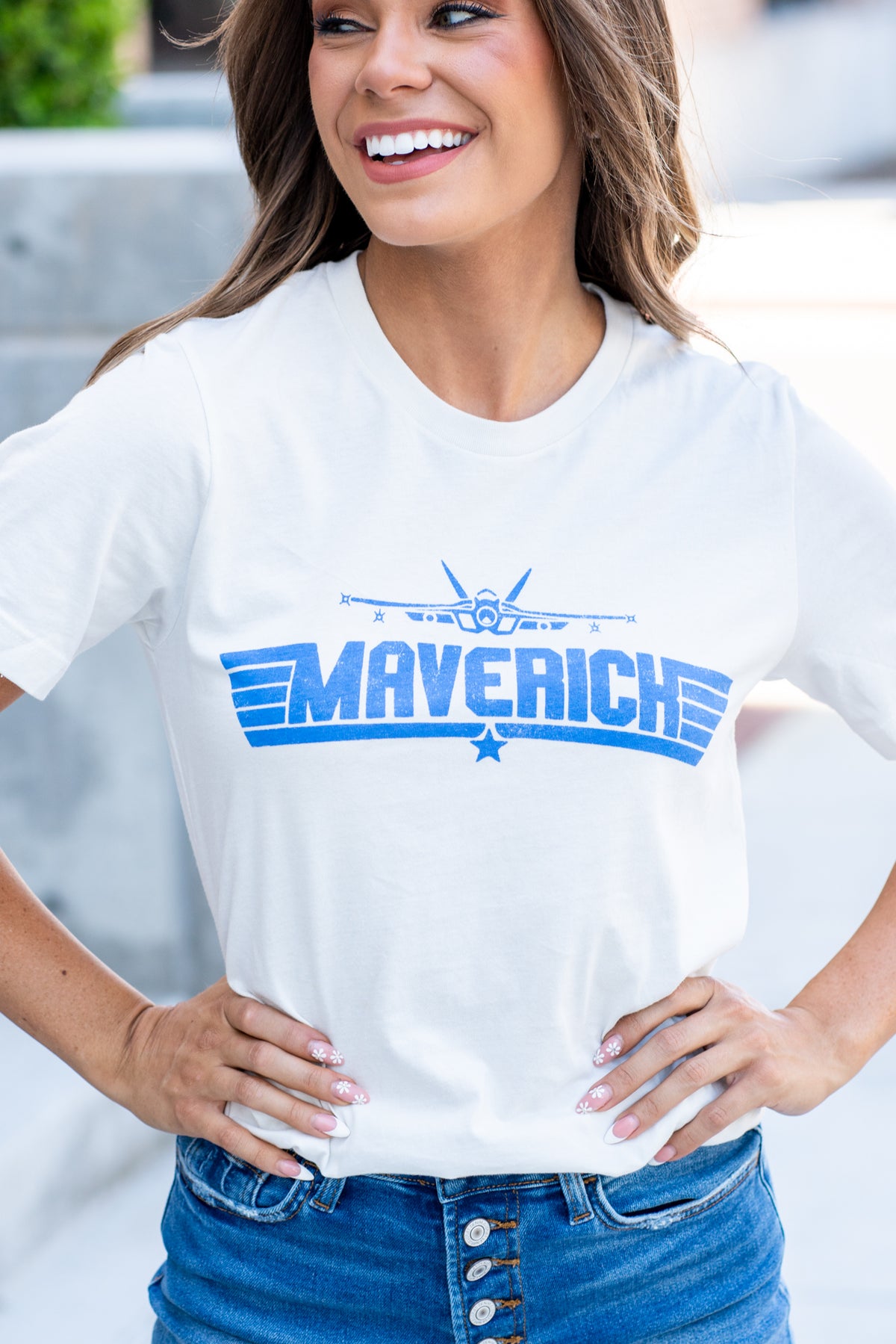 Maverick by Oat Collective   Graphic Tee   Color: Vintage White Neckline: Round   Sleeve: Short Sleeve  Fitted Tee 100% Premium Airlume combed cotton Style #: OT2206X777 Contact us for any additional measurements or sizing.    
