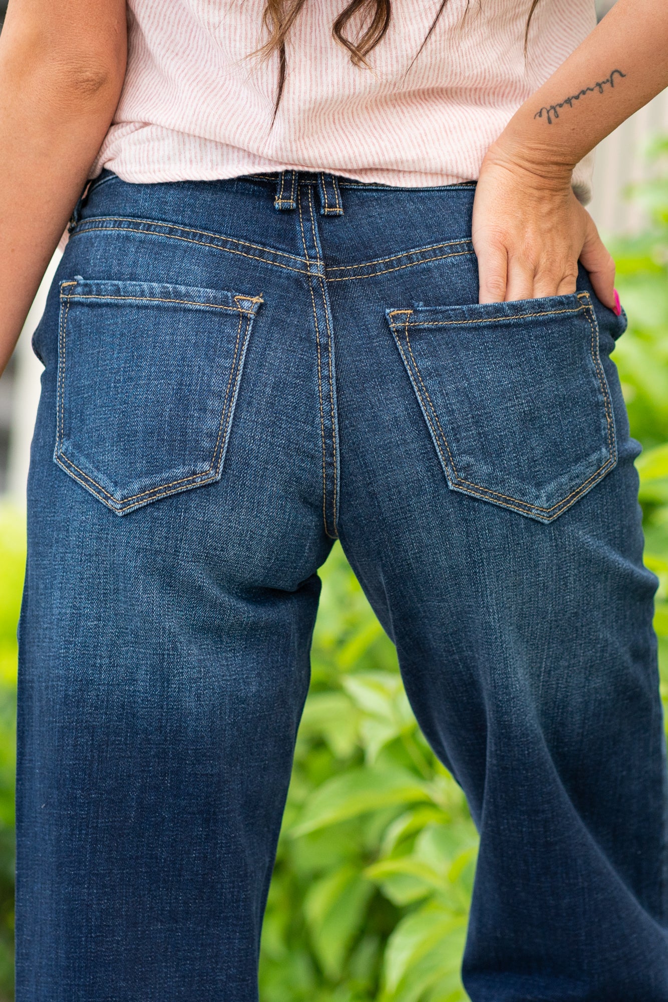 KanCan Jeans   KanCan Stretch Level: Comfort Stretch  Wide Leg Trouser Color: Dark Blue Wash Cut: Flare, 32" Inseam  Rise: High Rise, 11" Front Rise 99% COTTON, 1% SPANDEX Fly: Exposed Button Fly Style #: KC7126D  Contact us for any additional measurements or sizing.  *Measured on the smallest size, measurements may vary by size. 