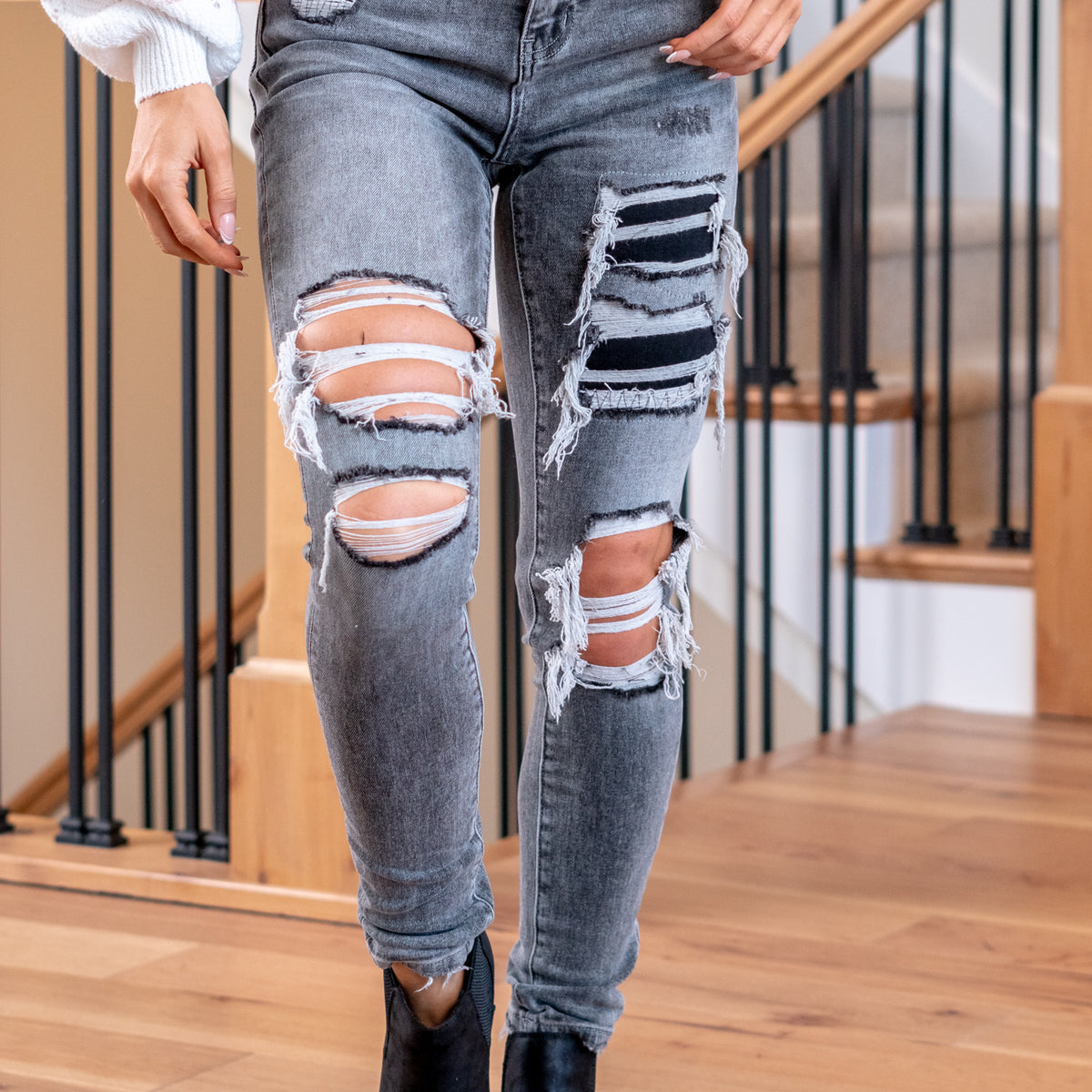 VERVET | Broken Coal Haylie High Rise Distressed Ankle Skinny V2443 ...
