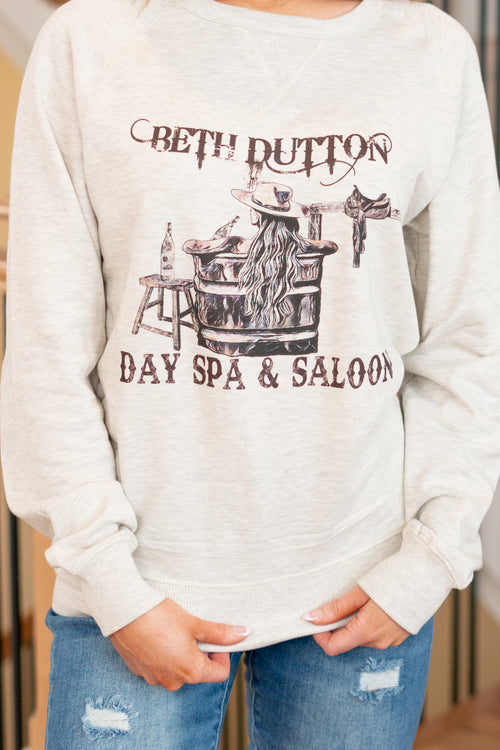 Beth Dutton Day Spa & Saloon Graphic Pull Over Sweater - Oatmeal