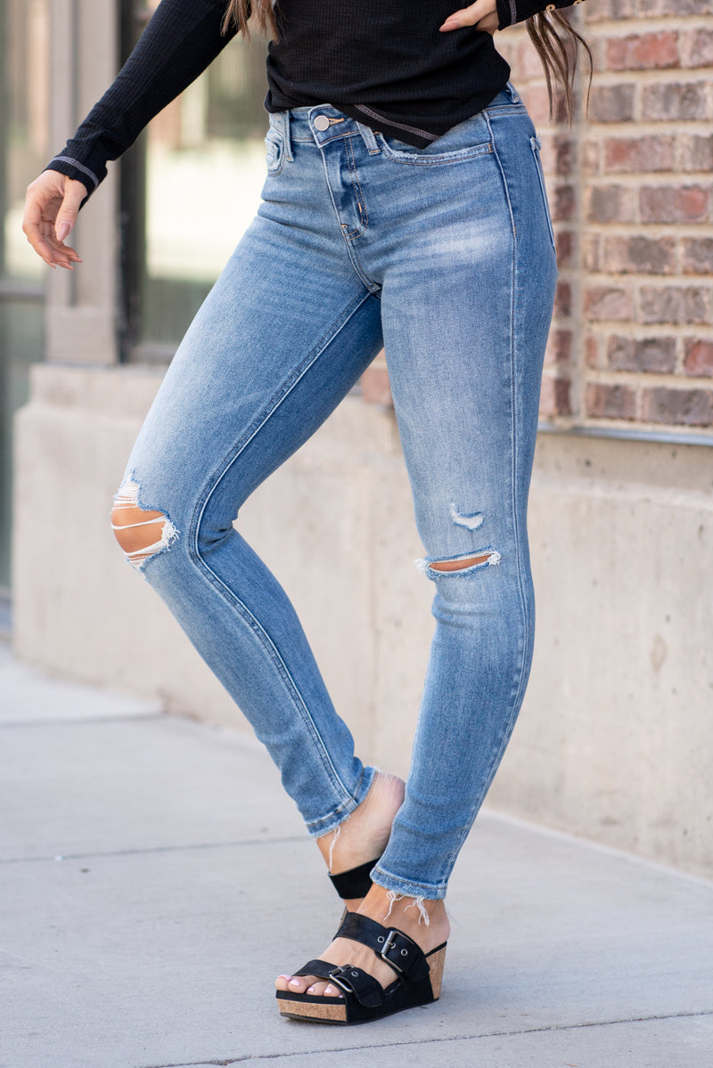 Distressed Tempo Mid Rise Ankle Skinny